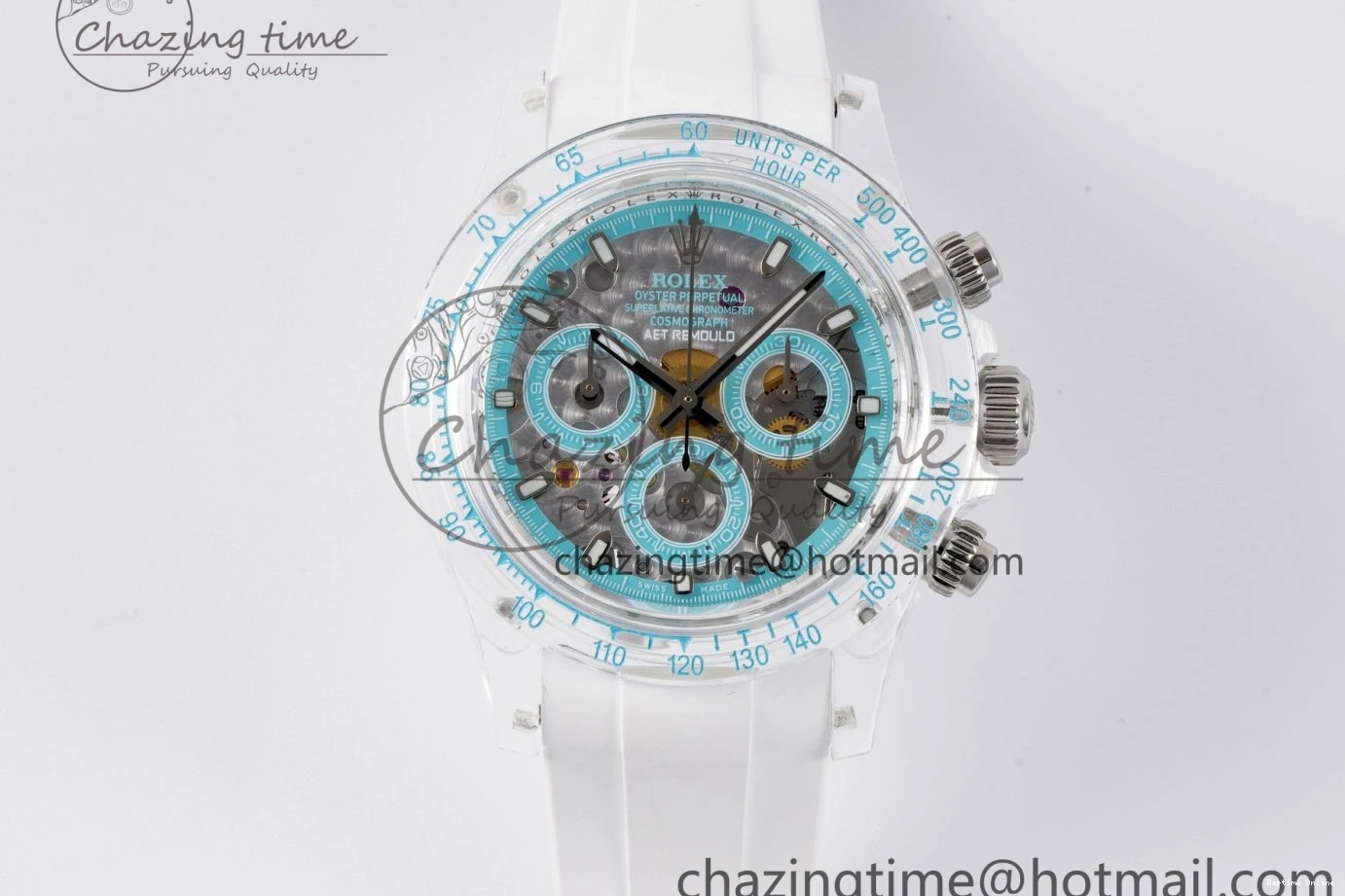 1221 Daytona Transparent IPK Best Edition Transparent Blue Dial on White Rubber Strap SA HighQuality 1969